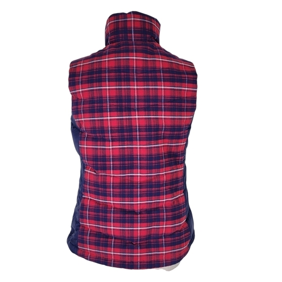 The North Face 700 Puffer Vest Women Size M Goose Down Zip Snaps Red Navy Plaid - Picture 4 of 14
